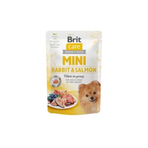 BRIT CARE MINI POUCH ADULT RABBIT & SALMON 85гр - за израснали кучета от дребни породи с заек и сьомга