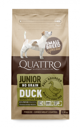 QUATTRO JUNIOR DUCK суха храна за подрастващи кучета от дребни породи с патица 7кг