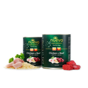 Nuevo Junior Chicken & Beef with rice + calcium - консерва за подрастващи кучета с пиле, говеждо и ориз 400гр