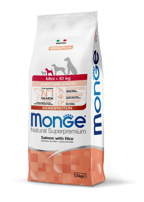 Monge Dog Minu Puppy Salmon & Rice – Суха храна за подрастващи мини породи със Сьомга